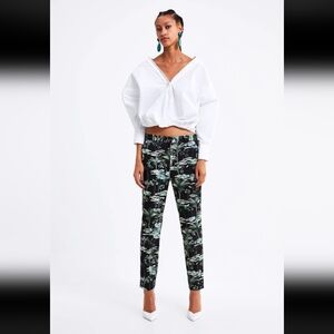 Zara Size M Palm Tree Print Trouser Pants Cropped Straight Leg - NEW w/ TAGS
